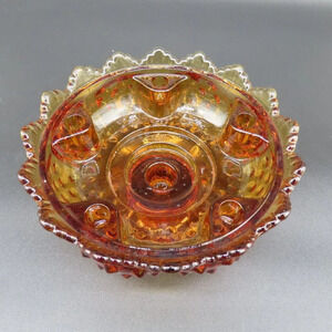 Vintage Fenton Hobnail Pedestal Amber 6 Taper Candle Holder Patent No 3541569